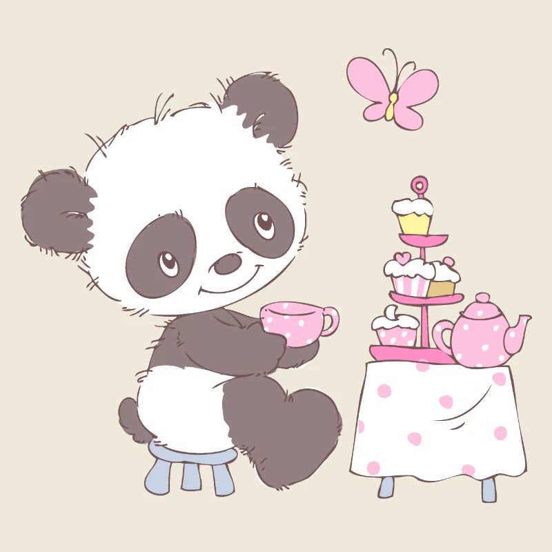 Cute little panda with cupcakes