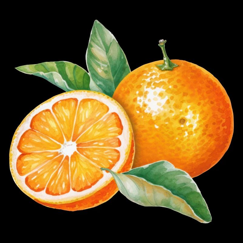 Wasserfarbene Orangenfrüchte mit Blättern