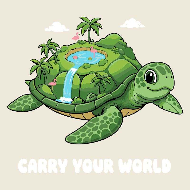 Island turtle with waterfall
