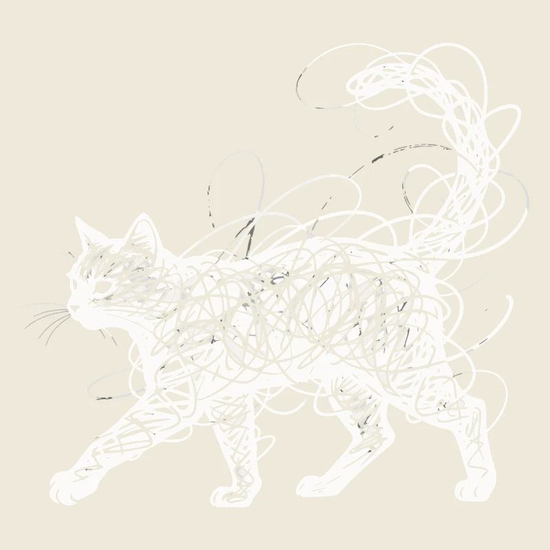 Minimalist Scribble Cat Line Art Japanese