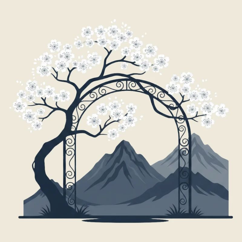 Sakura Bogen über Bergkette