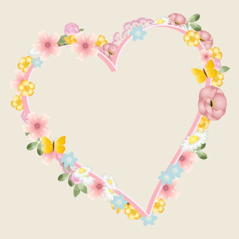 Cadre coeur rose décoré de fleurs abondantes