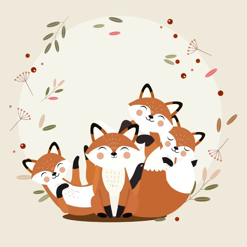 Happy fox family–Harmonious forest animal design