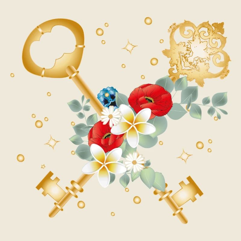 Clés croisées avec des fleurs de style or