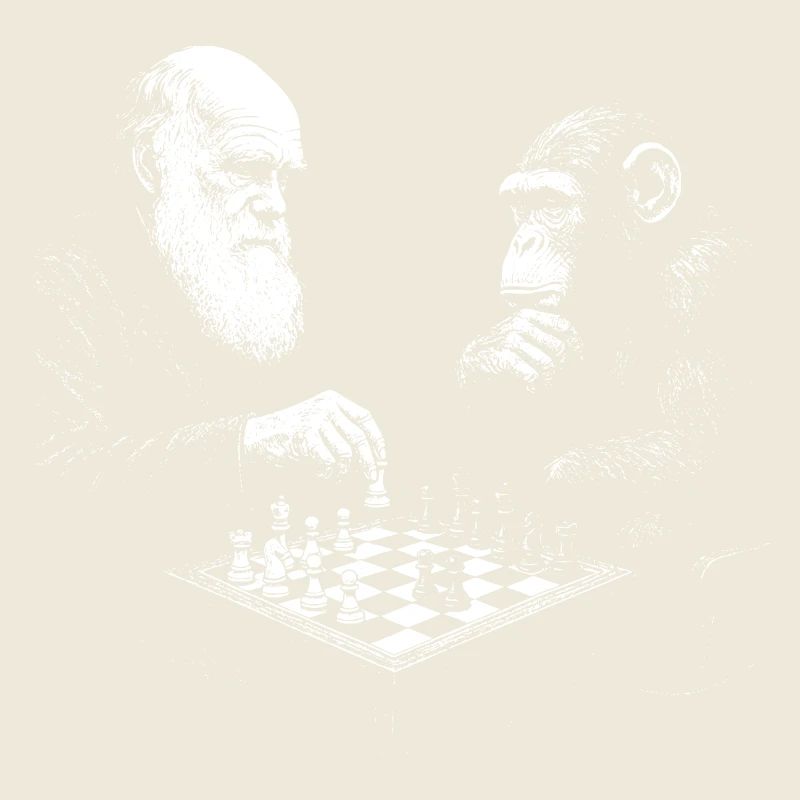 Charles Darwin spielt Schach mit Affe