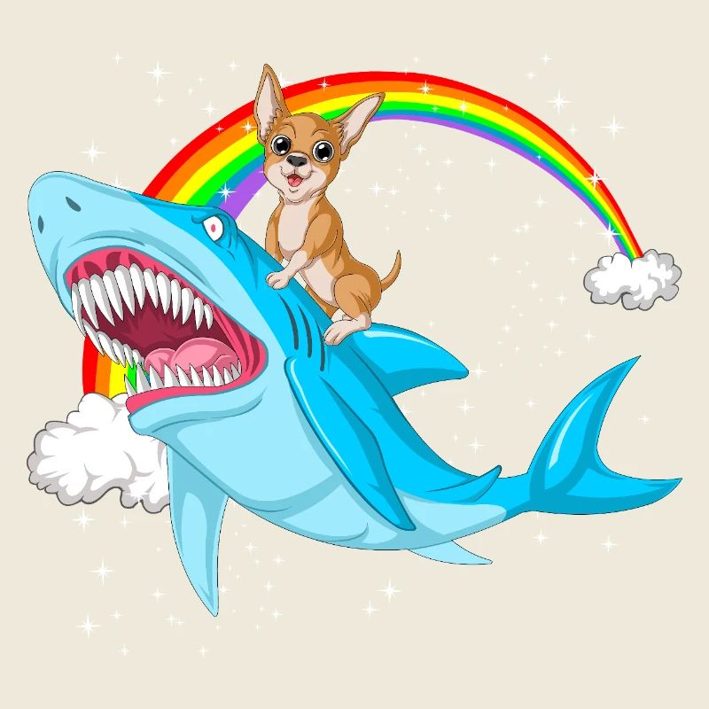 Chihuahua auf Hai mit Regenbogen