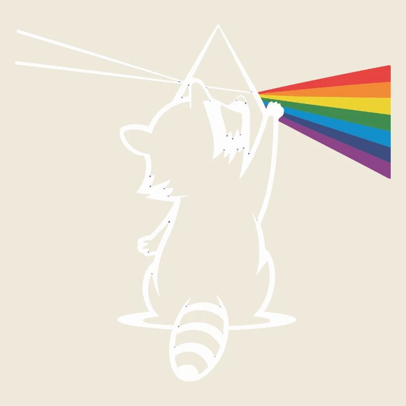 Raccoon with prism and rainbow spectrum