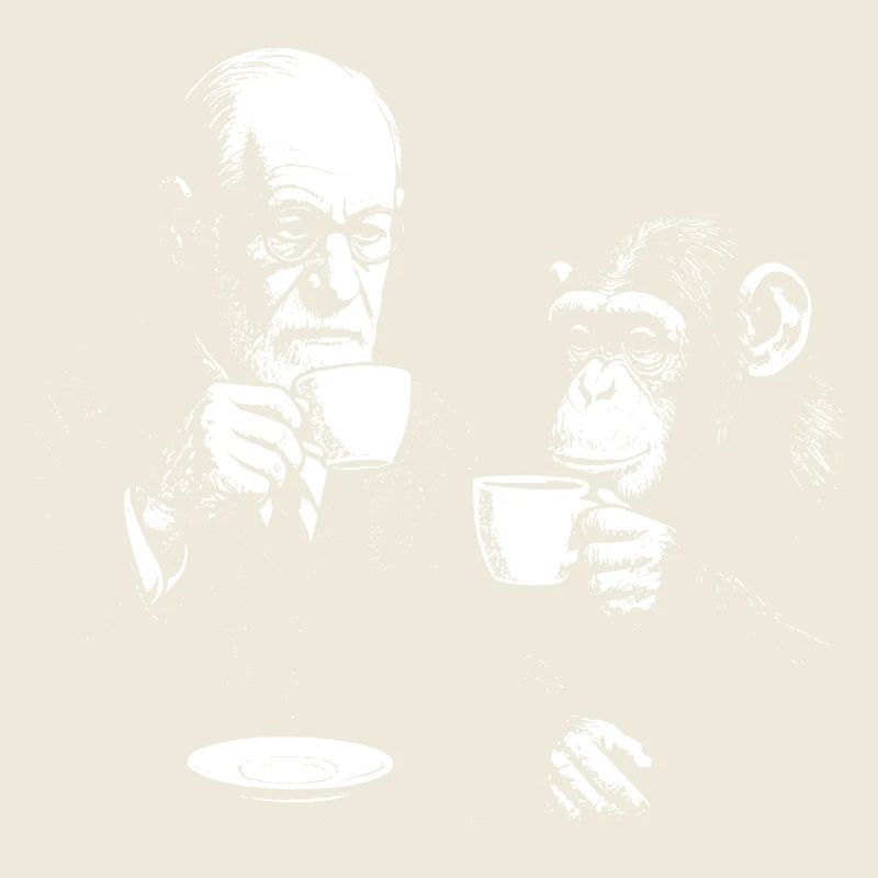 Sigmund Freud drinking coffee with monkey