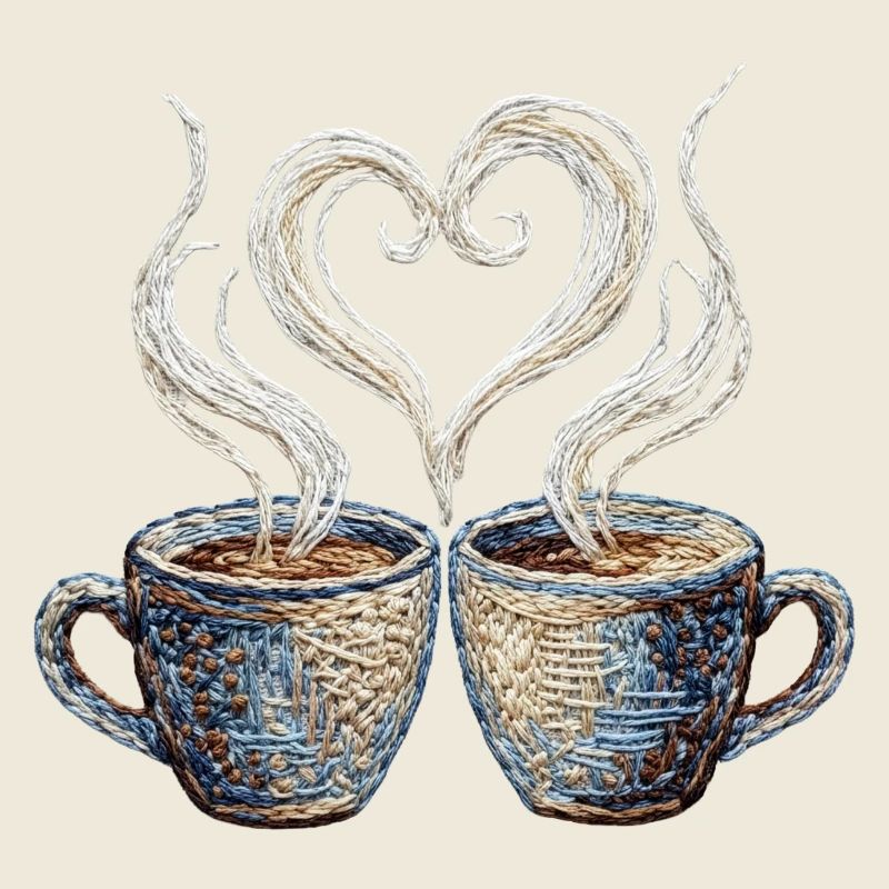 Coffee date Valentine embroidered look (printed)