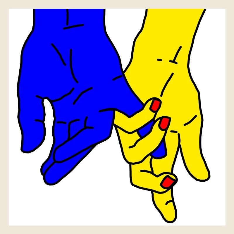 hands blue yellow