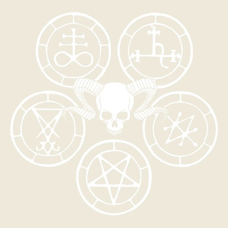 White demon skull and demonic symbols