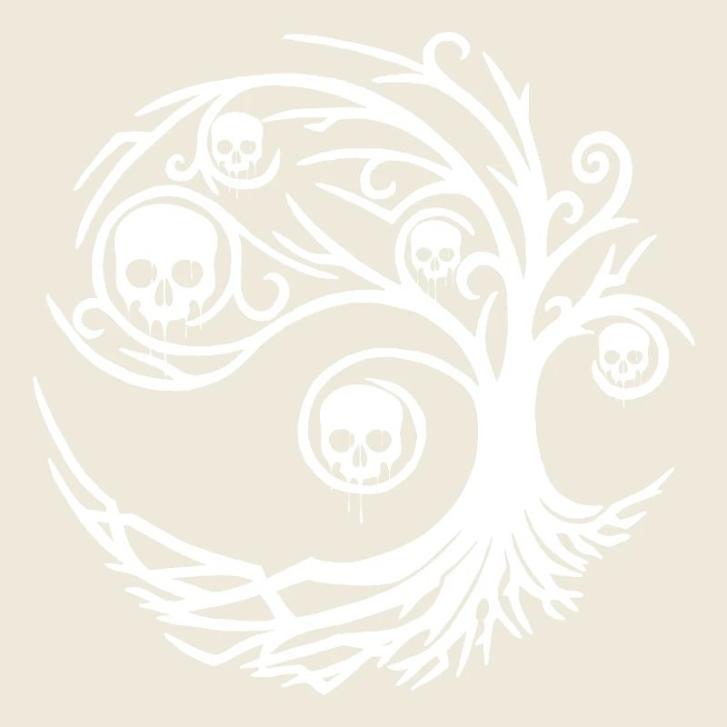 Weißer Baum mit Totenköpfen