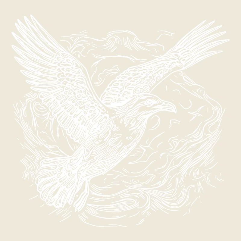 Flying seagull over the water cloud