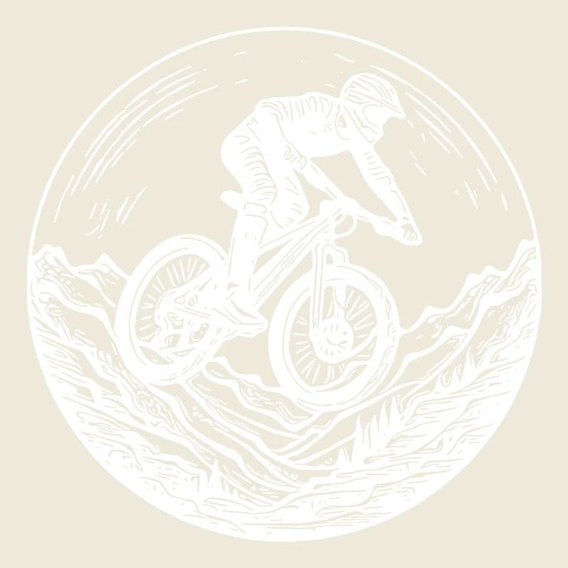 Mountain biker logo with bike on the forest path