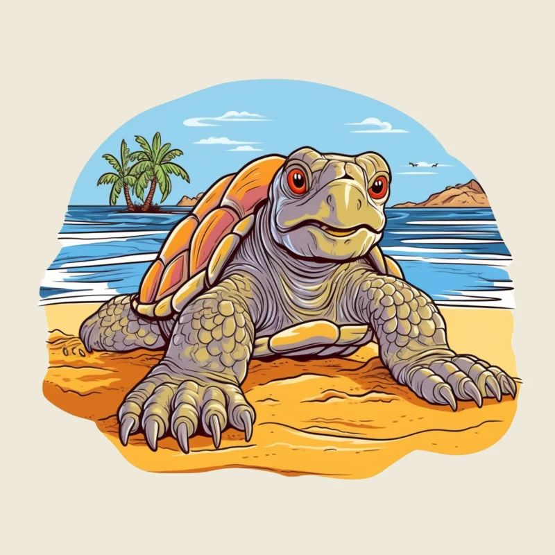 Turtle on the Beach Illustration