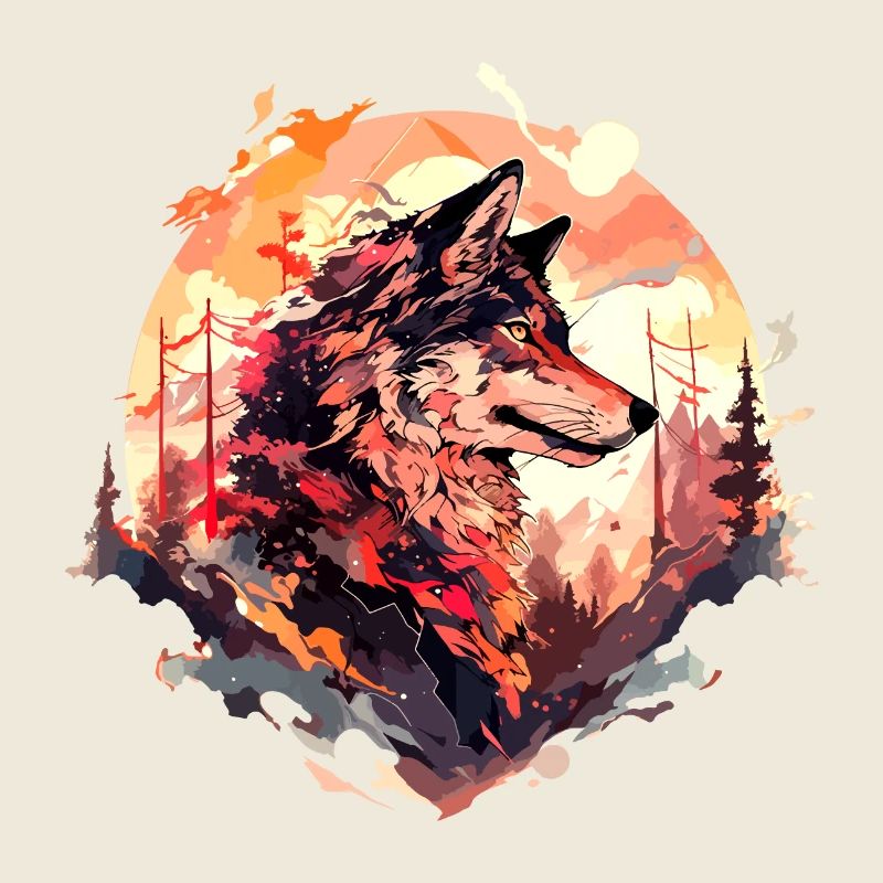 Wolf Wolf’s Head Nature Wilderness Forest Trees Art