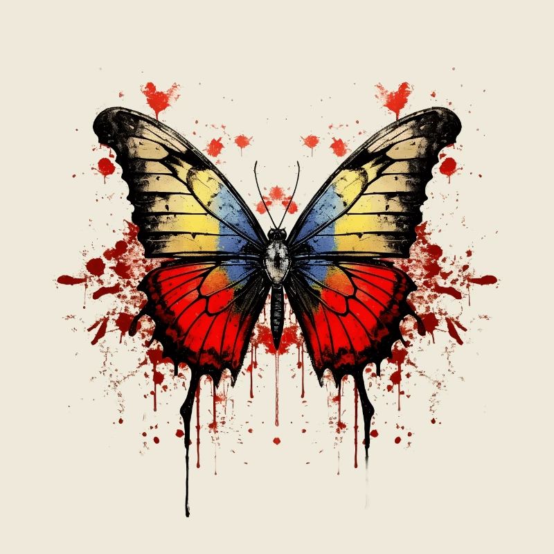 Farbenfroher Schmetterling mit Blut-Splatter-Desig