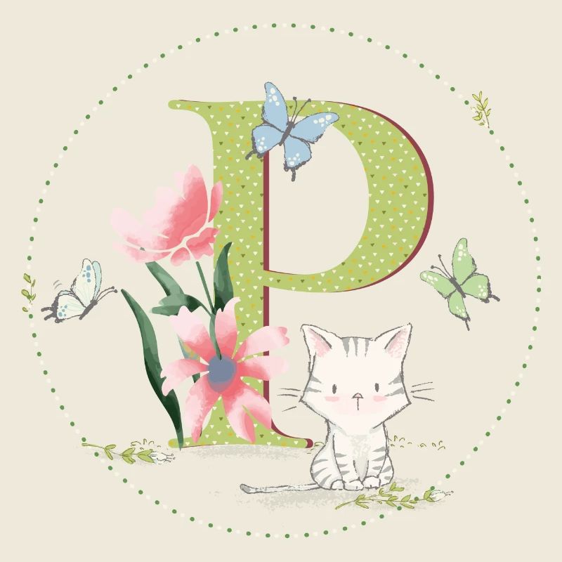 Lettre initiale P avec chat