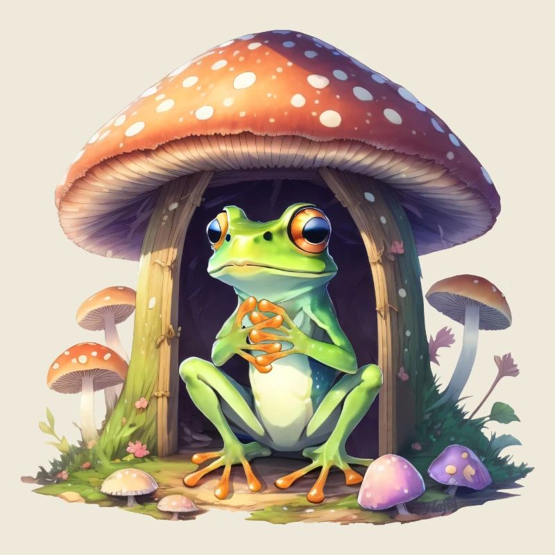 Frog in the mushroom