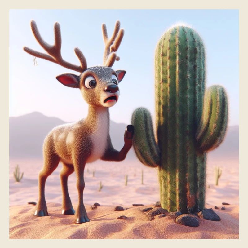Des rennes à côté d’un cactus dans le désert