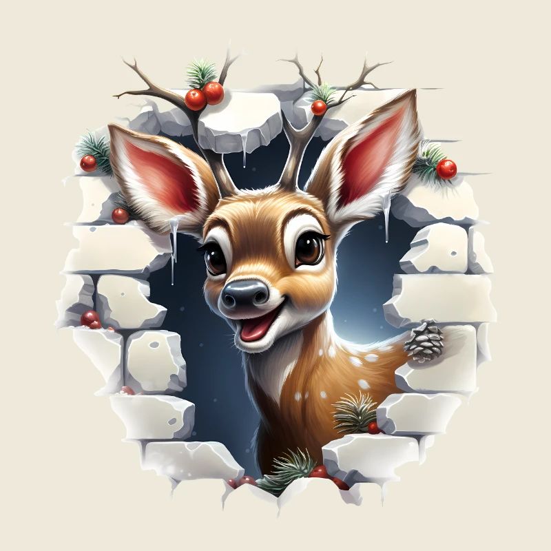 Cerf mignon dans le trou dans le mur