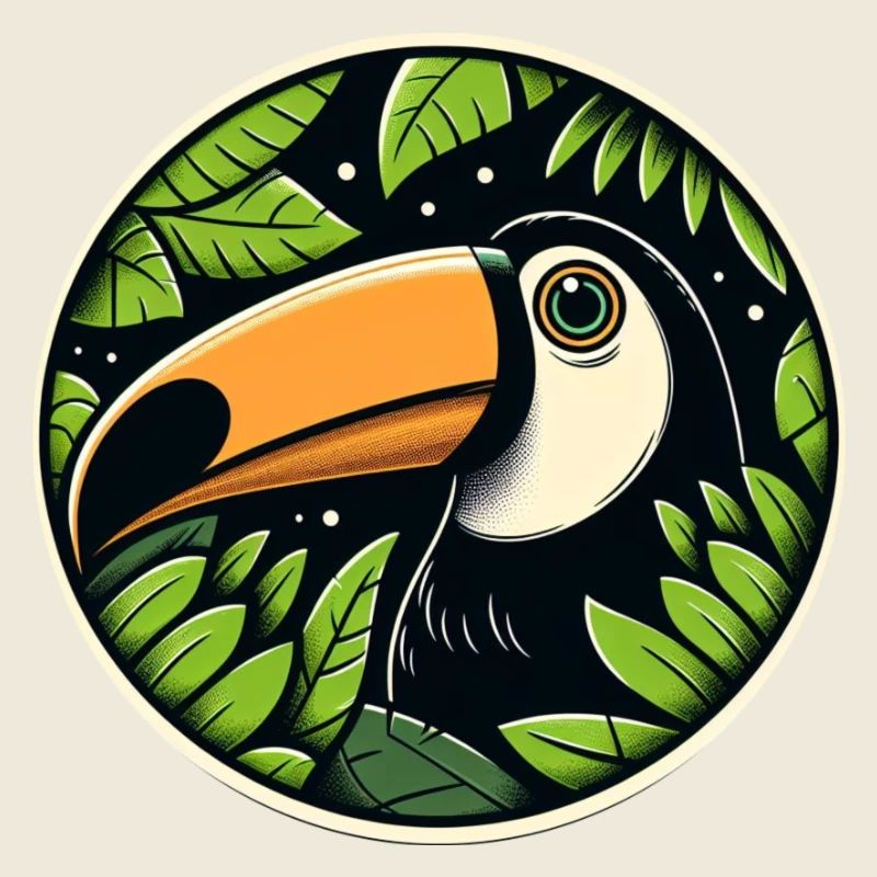 Toucan regardant à travers les feuilles de la jungle
