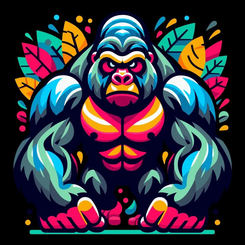 GORILLA AFFE TIER BUNT HERBST BLÄTTER ERNST WÜTEND