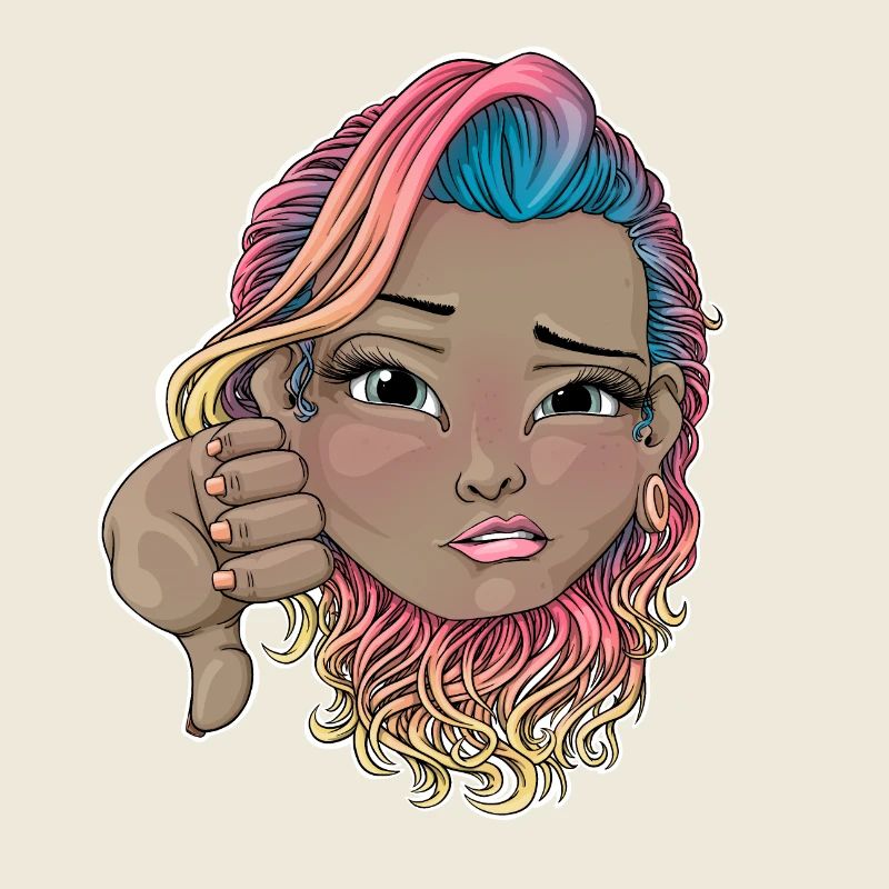 Cheveux multicolores avec geste de désapprobation