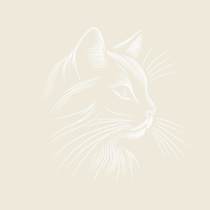 Cat Head, Minimalist White Strokes