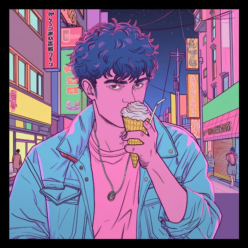 Années 80 Anime Guy Calmant Impression de mode de haute qualité