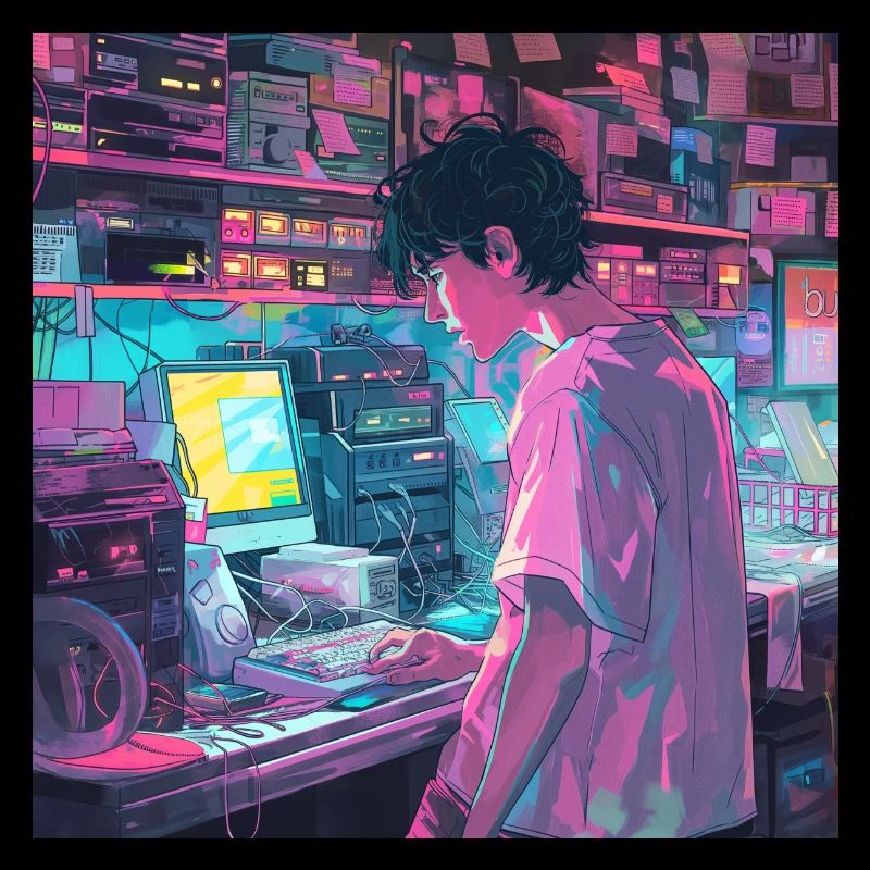 Années 80 Anime Guy Calmant Impression de mode de haute qualité