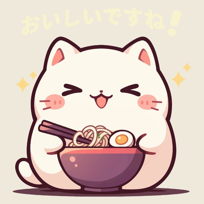 Katze isst Ramen