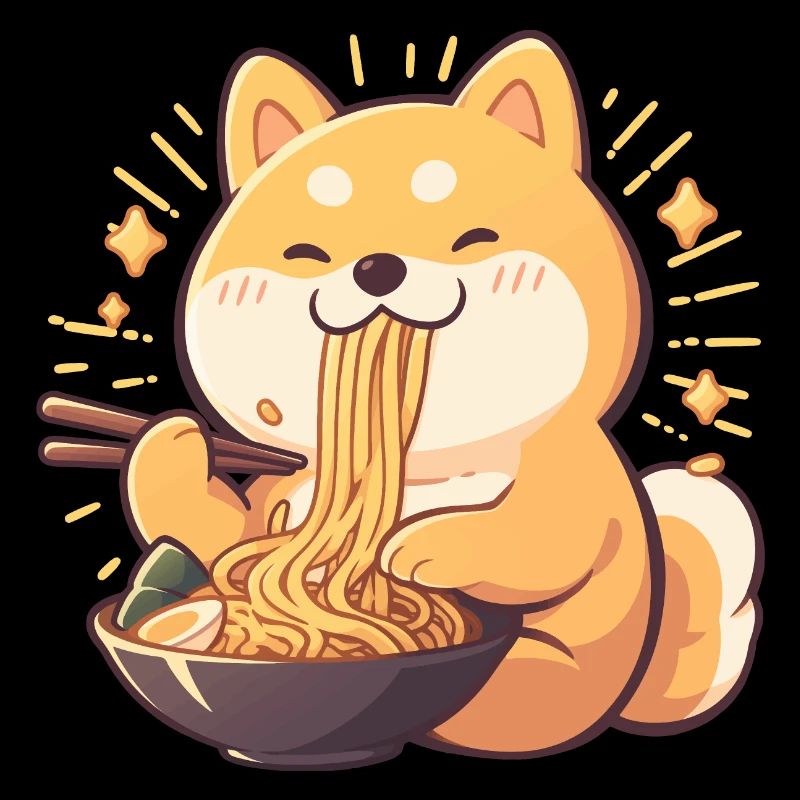 Chien qui mange des Ramens