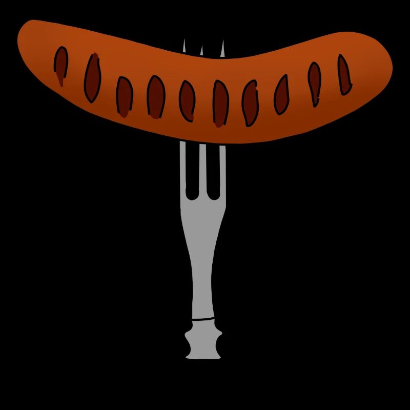 Bratwurst from the grill skewered on fork