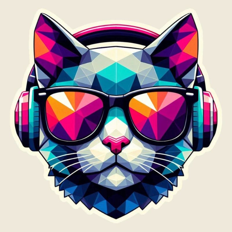 Chat Lunettes Casque Polygone Coloré