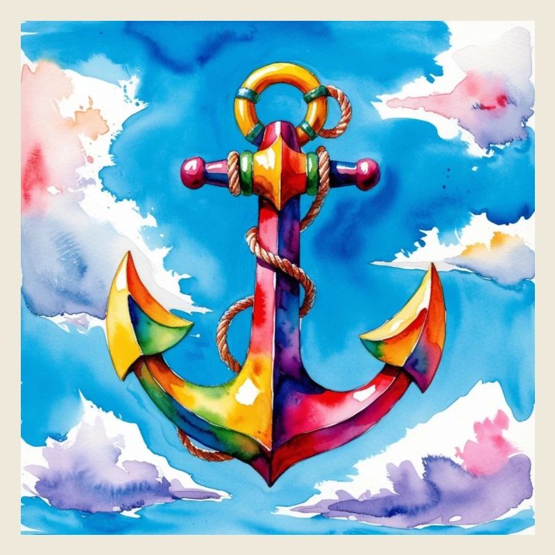 Ancre aquarelle colorée dans le ciel