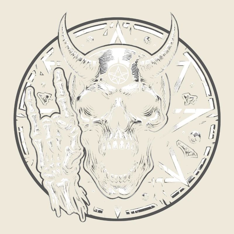 Skull with horns pentagram makes devil horns
