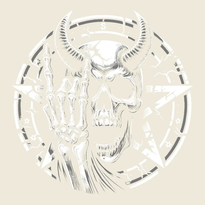 Skull mit Hörnern Pentagramm macht devil horns