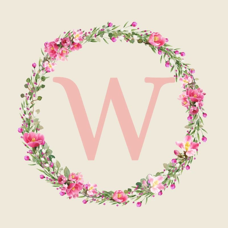 W Monogram, Flower Wreath, Personalizable