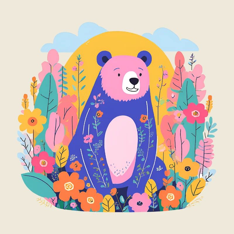 Bunter Bär im Blumengarten