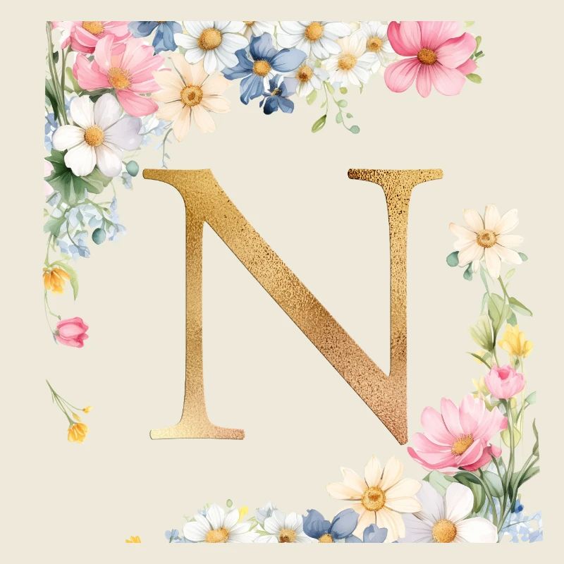 N Monogramme, Floral, Personnalisable