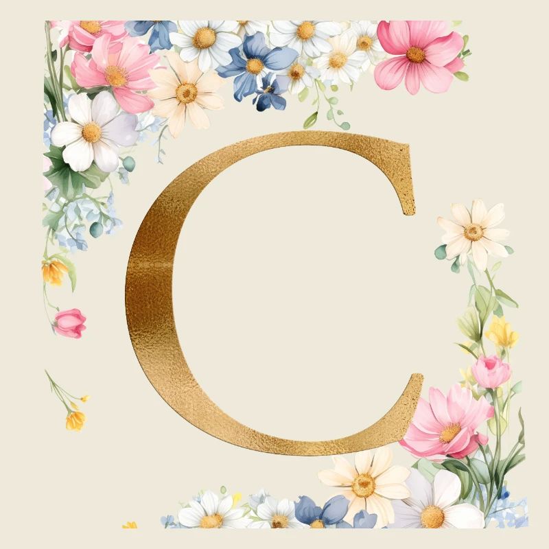C Monogram, Floral, Customizable