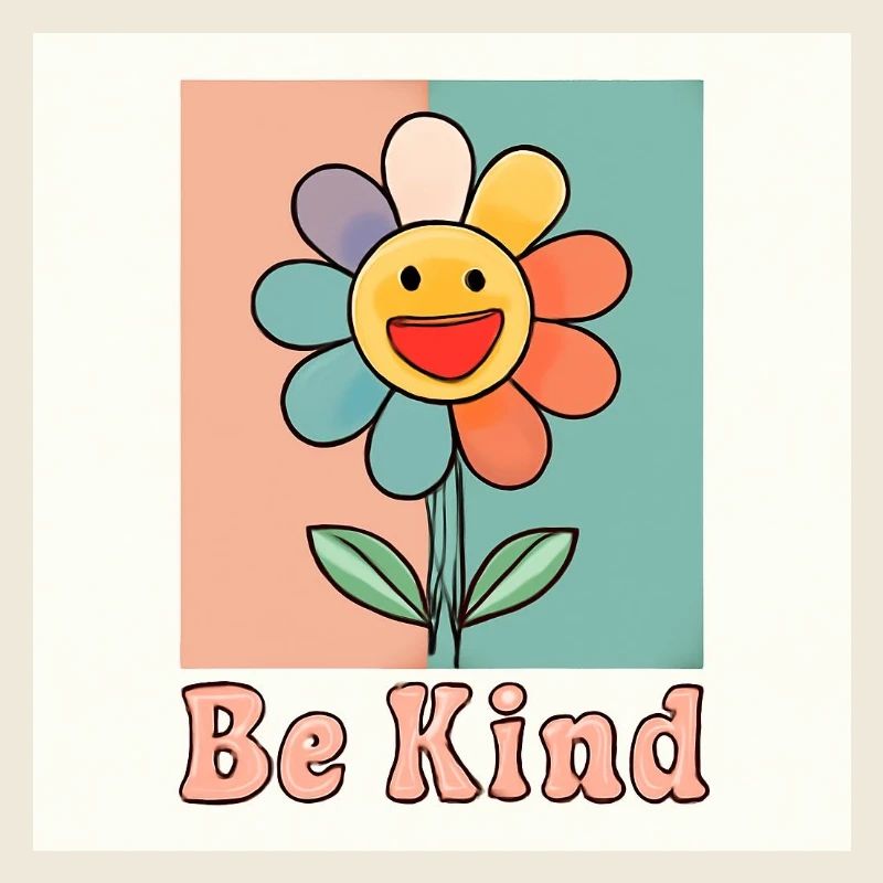 Be Kind - bunte Smily-Blume mit positiver Botschaf