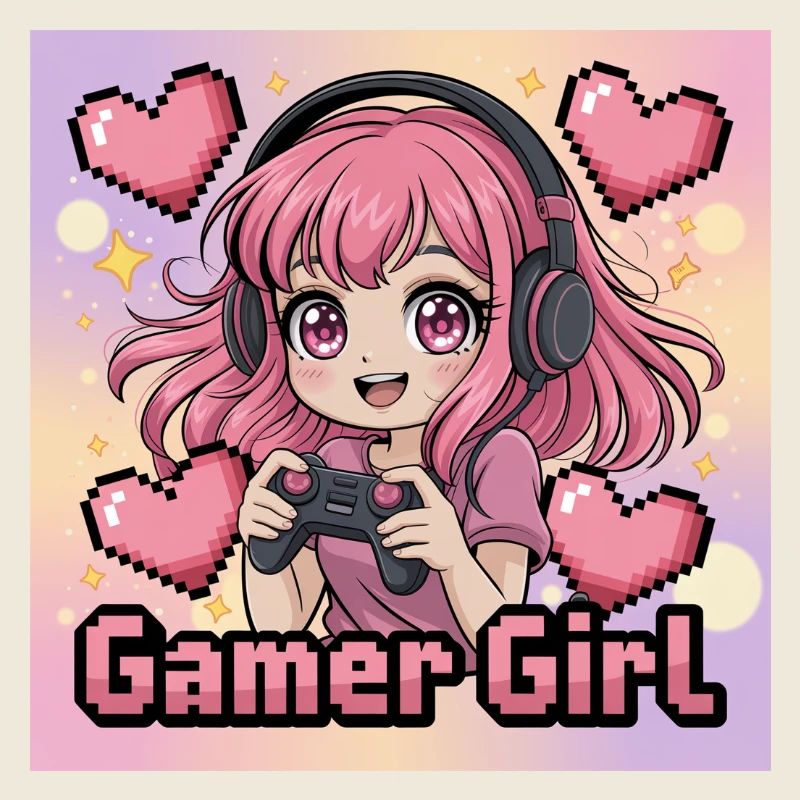 Pixel Art Gamer Mädchen Illustration