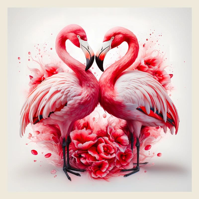 Flamingo Hearts and Flowers