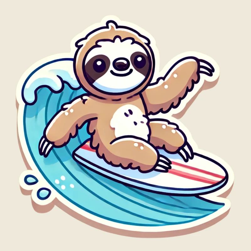Cute Sloth Waves Surfer