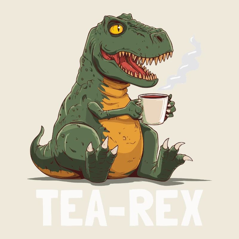 Funny T-Rex Dino Drinking Tea