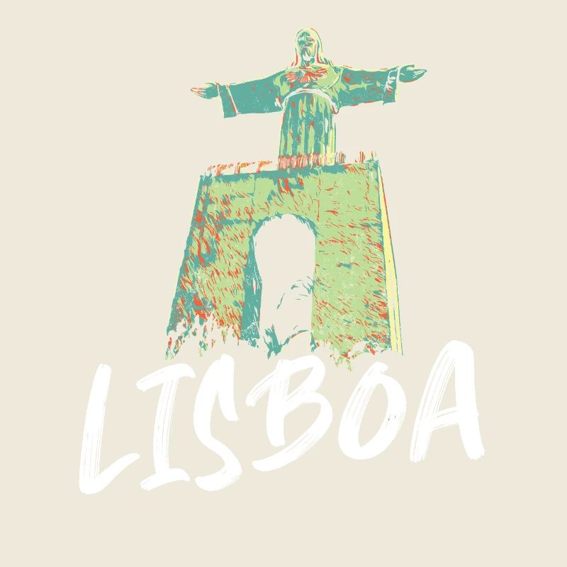 Christ King Lisbon and Tagus blue illustration