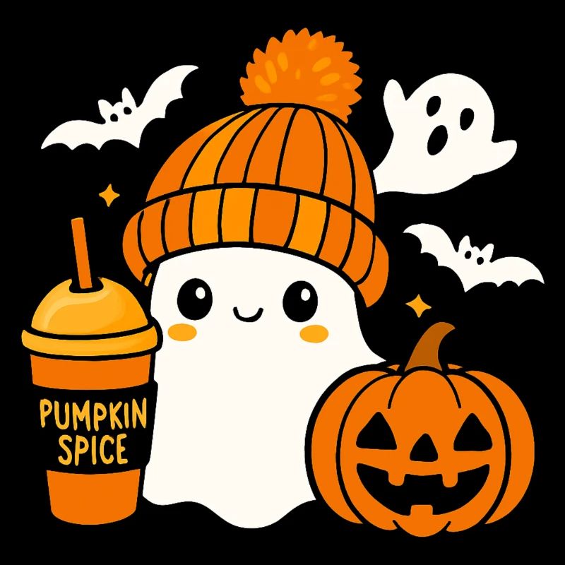 Cute Ghost Coffee Hat Cartoon Halloween
