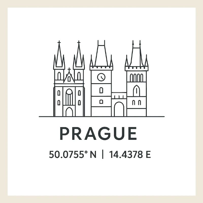 Prague Line Art Silhouette Point de repère